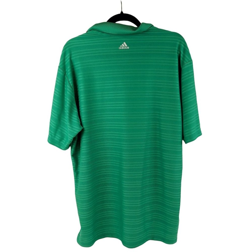 Adidas Golf Polo Shirt Men's Sz L Green Striped ClimaCool Kings Creek Logo - Picture 2 of 8